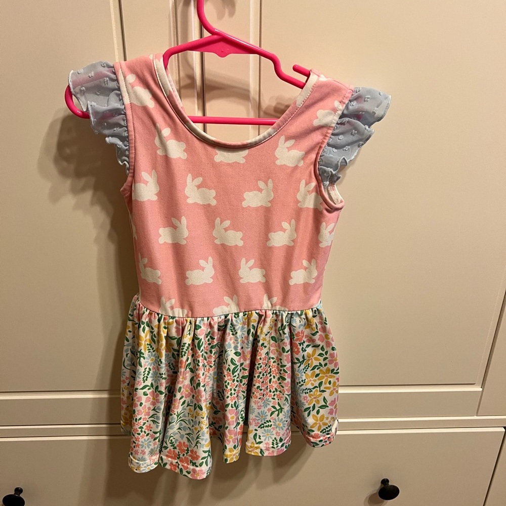 Cheeky Plum Pink Leotard with Bunny Print and Floral Skirt Girls Size 4T